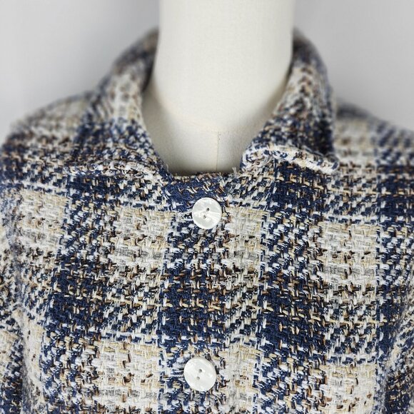 Blank NYC Once In A Lifetime Blue Plaid Tweed Shacket Medium Lady Jacket Western - Picture 8 of 15